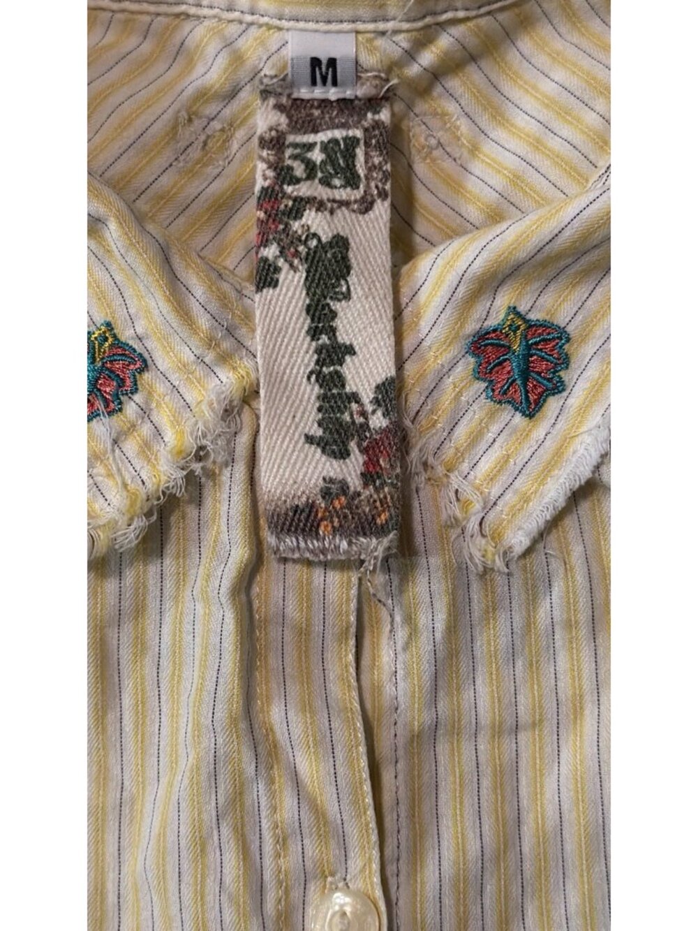 Johnny Was 3J Workshop Roxanna 5026 Striped Embroidered Floral Button Up Shirt M - Picture 5 of 13